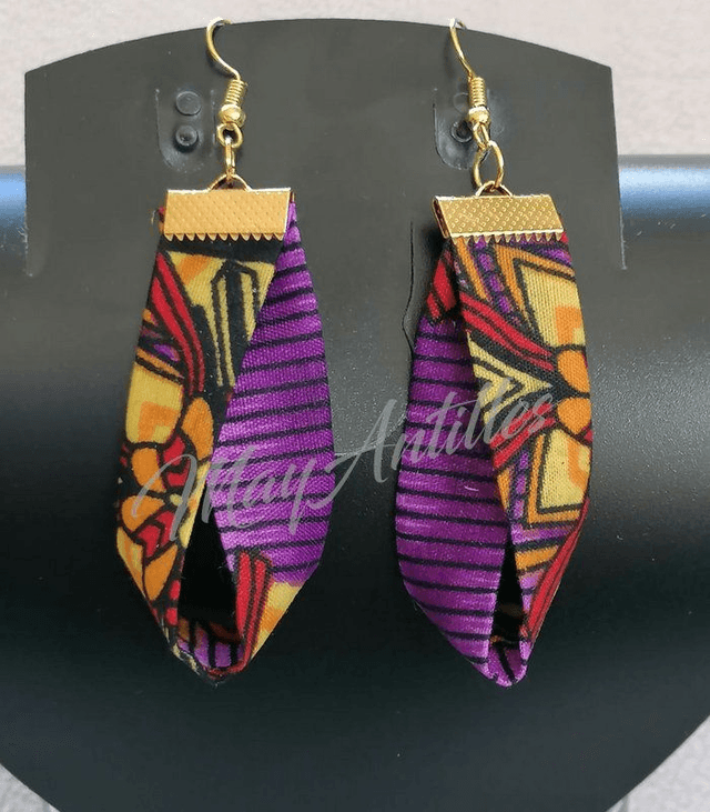 Boucles d'oreilles "gouttes" tissus madras/wax
