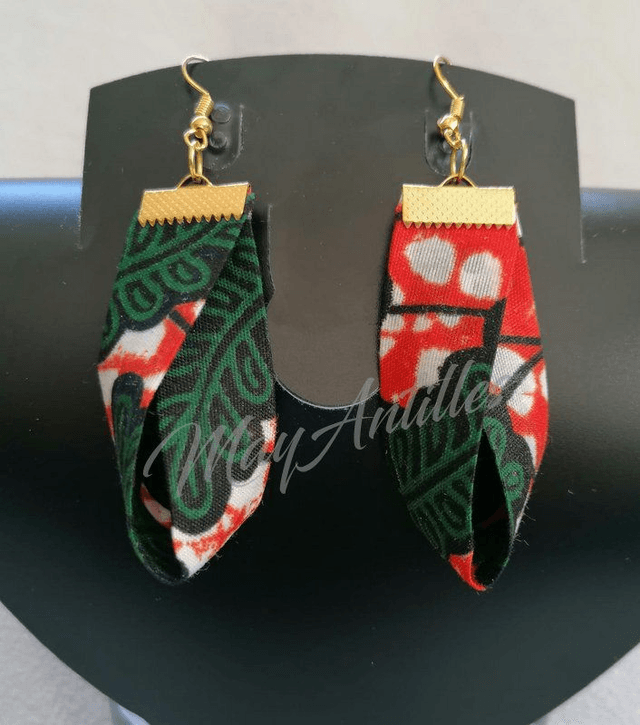 Boucles d'oreilles "gouttes" tissus madras/wax